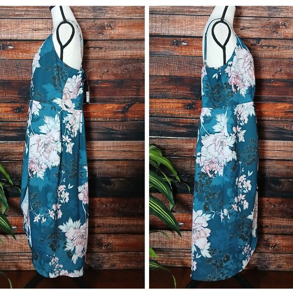 NWT City Chic Dress Plus Size 18 Jade Bloom Blossom Midi Faux Wrap Lined Teal - Picture 2 of 12
